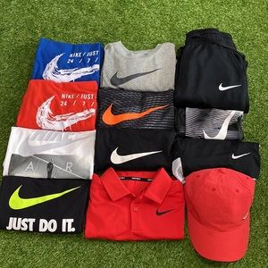 Nike Boys Bundle SZ 10-12 8-Shirts 1-Jogger 1-Short 1-Hat 1-Compression Tight